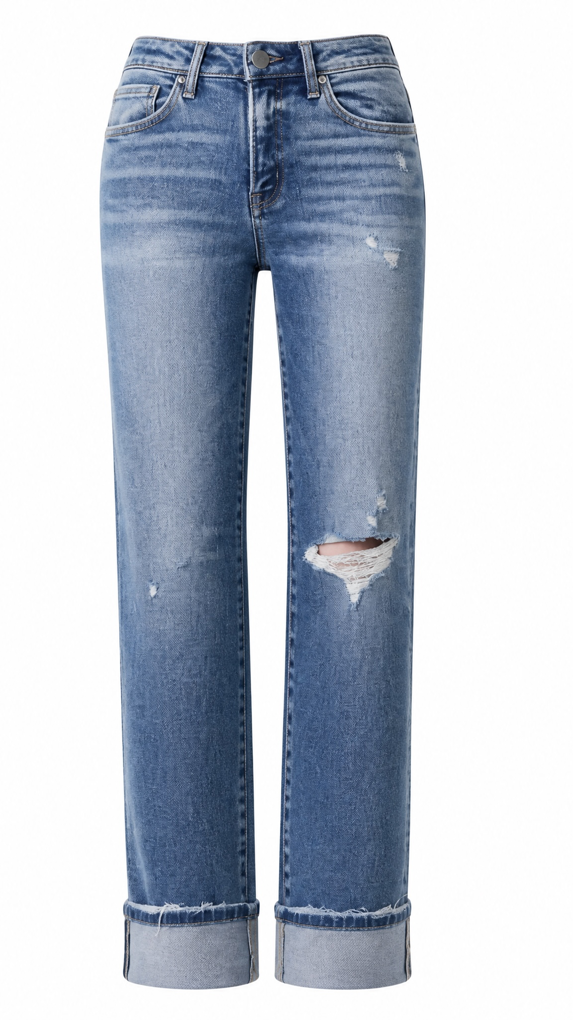 Flying Monkey High Rise Distressed Cuffed Slim Wide Leg