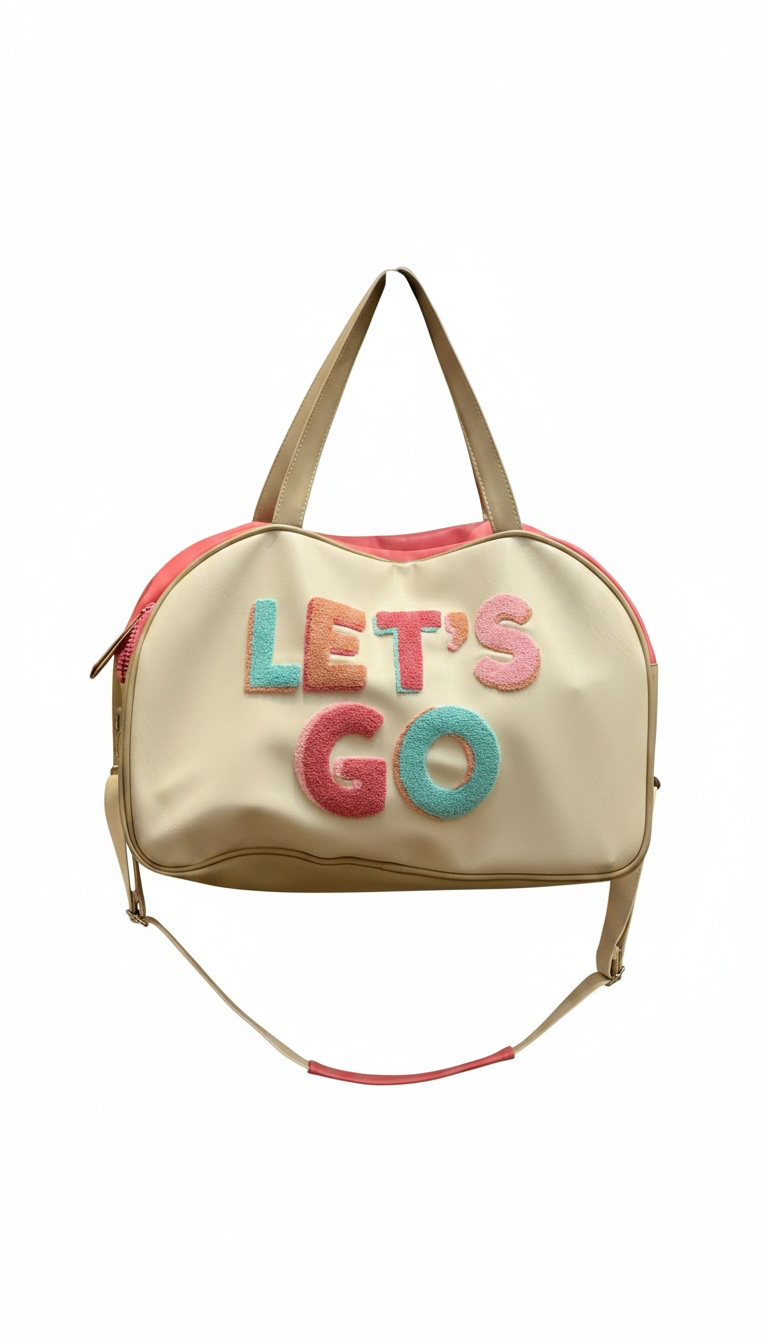Duffel Bag Embroidered Lettering "Let's Go"