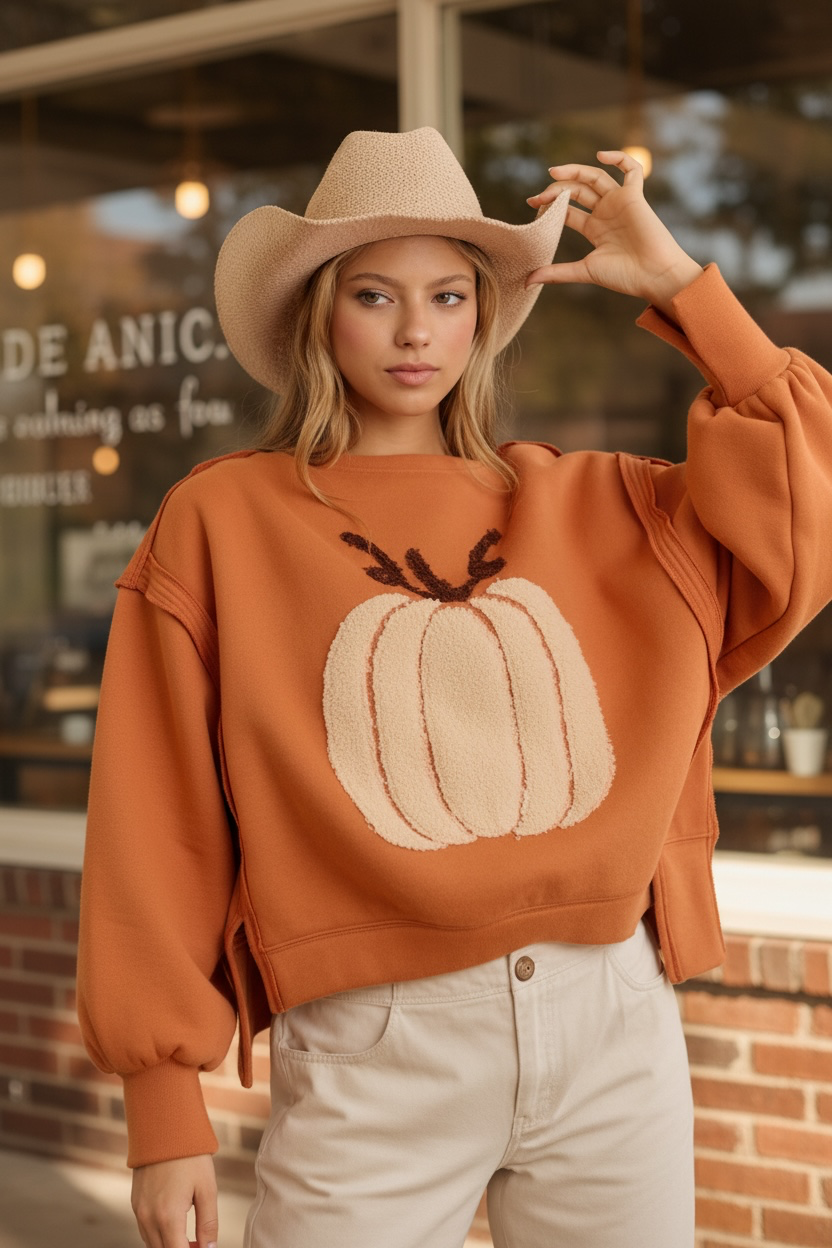 Women's Thanksgiving Oversized Pumpkin Patch Pullover Sweatshirt