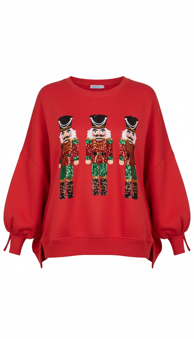 Women's Christmas Sequin Nutcrackers Embroidery Sweatshirt
