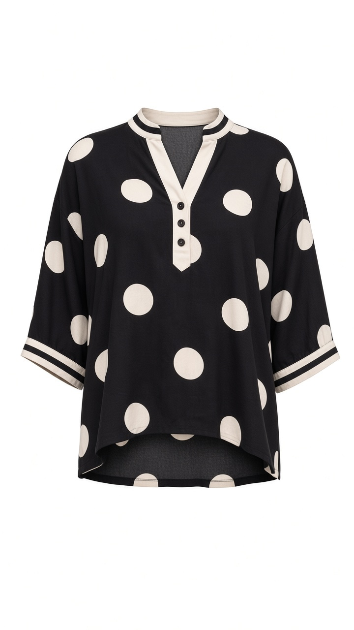 Women's 3/4-Sleeve Oversized Polka Dot Blouse