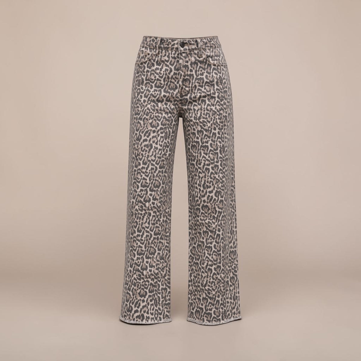 Women's Leopard Frayed Edge Wide Leg High Waist Jeans