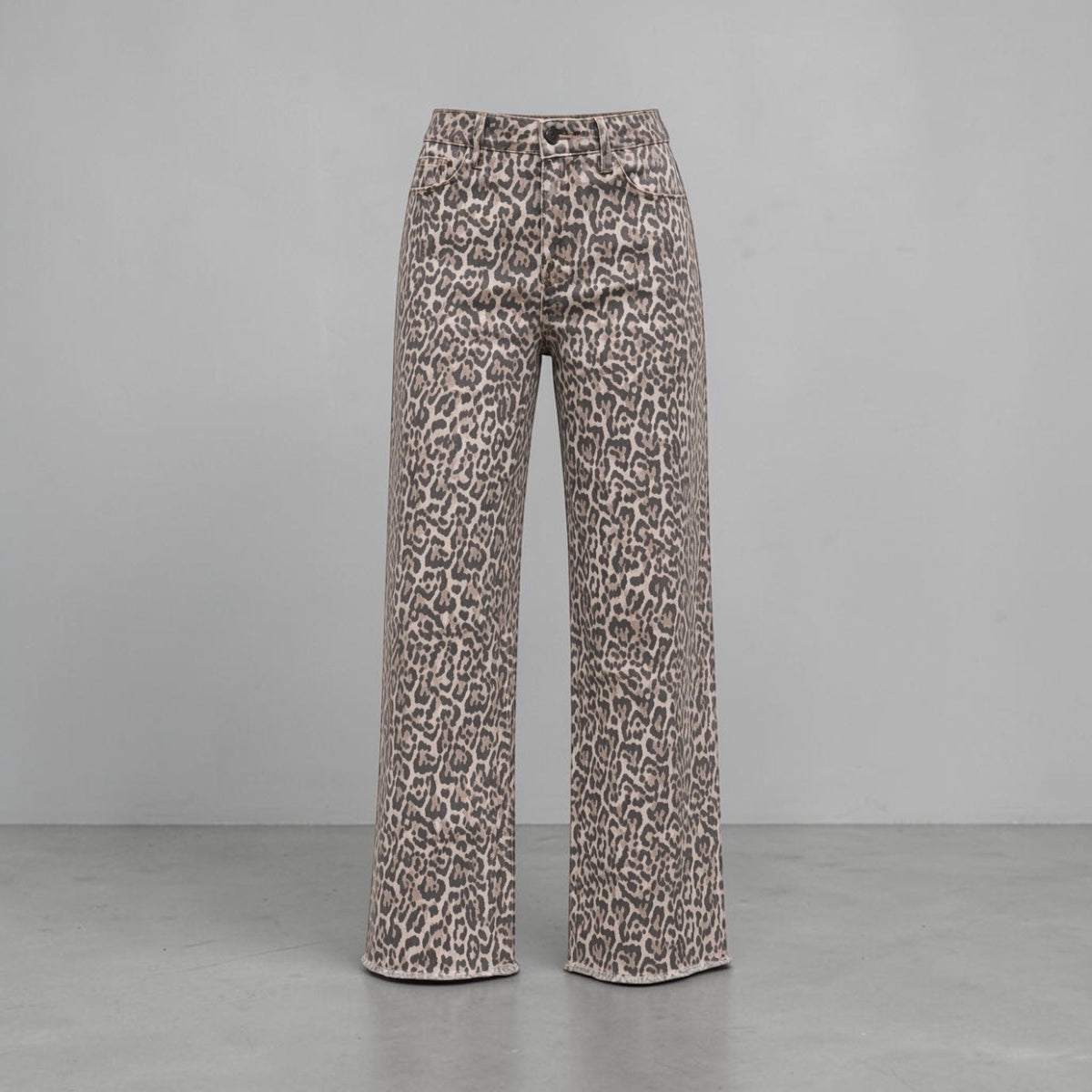 Women's Leopard Frayed Edge Wide Leg High Waist Jeans