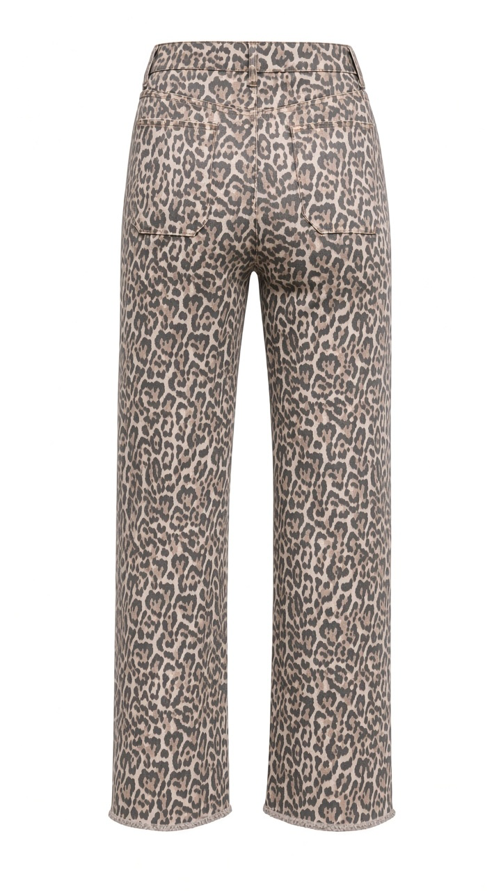 Women's Leopard Frayed Edge Wide Leg High Waist Jeans