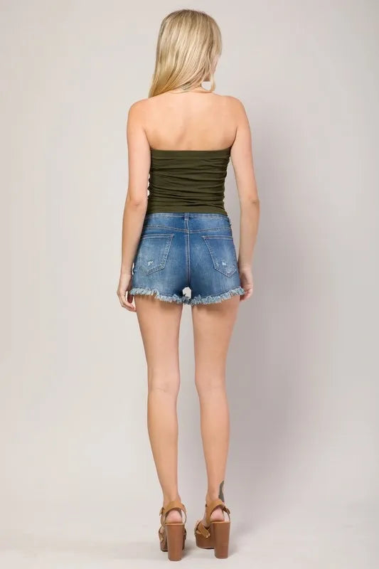 Distressed Raw Hem Denim Shorts - Sold Out