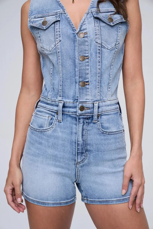 Sleeveless Denim One-Piece Romper
