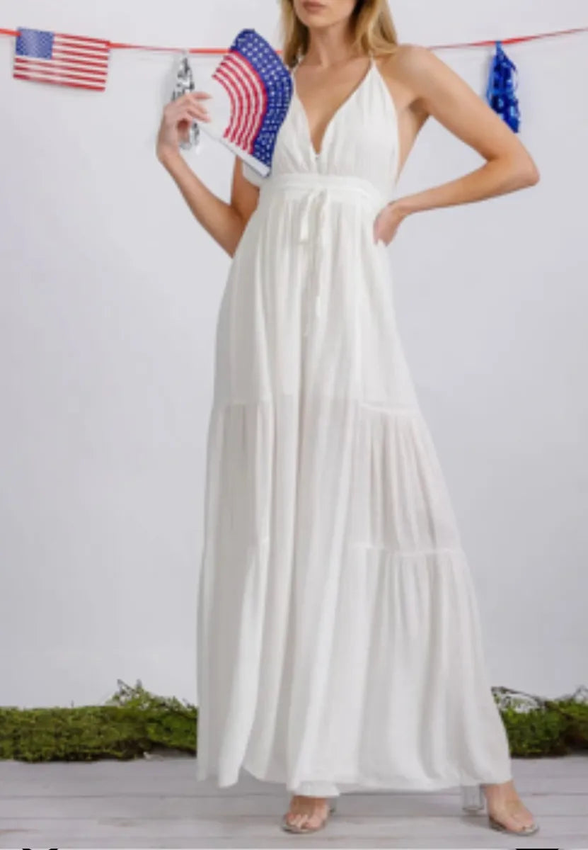 White Halter Jumpsuit Wide Legs -Sold out