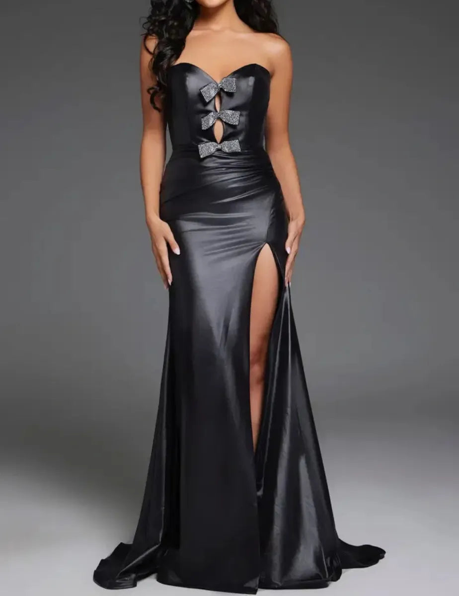 Jovani Strapless Gown With Crystal Bow Accents