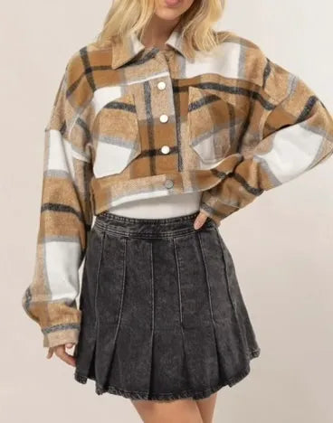 Brown Plaid Cropped Jacket - Sold Out