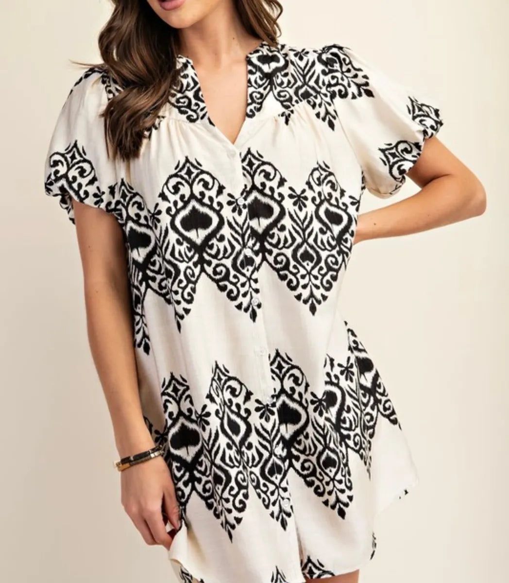 Printed Button Down Mini Dress - Sold Out