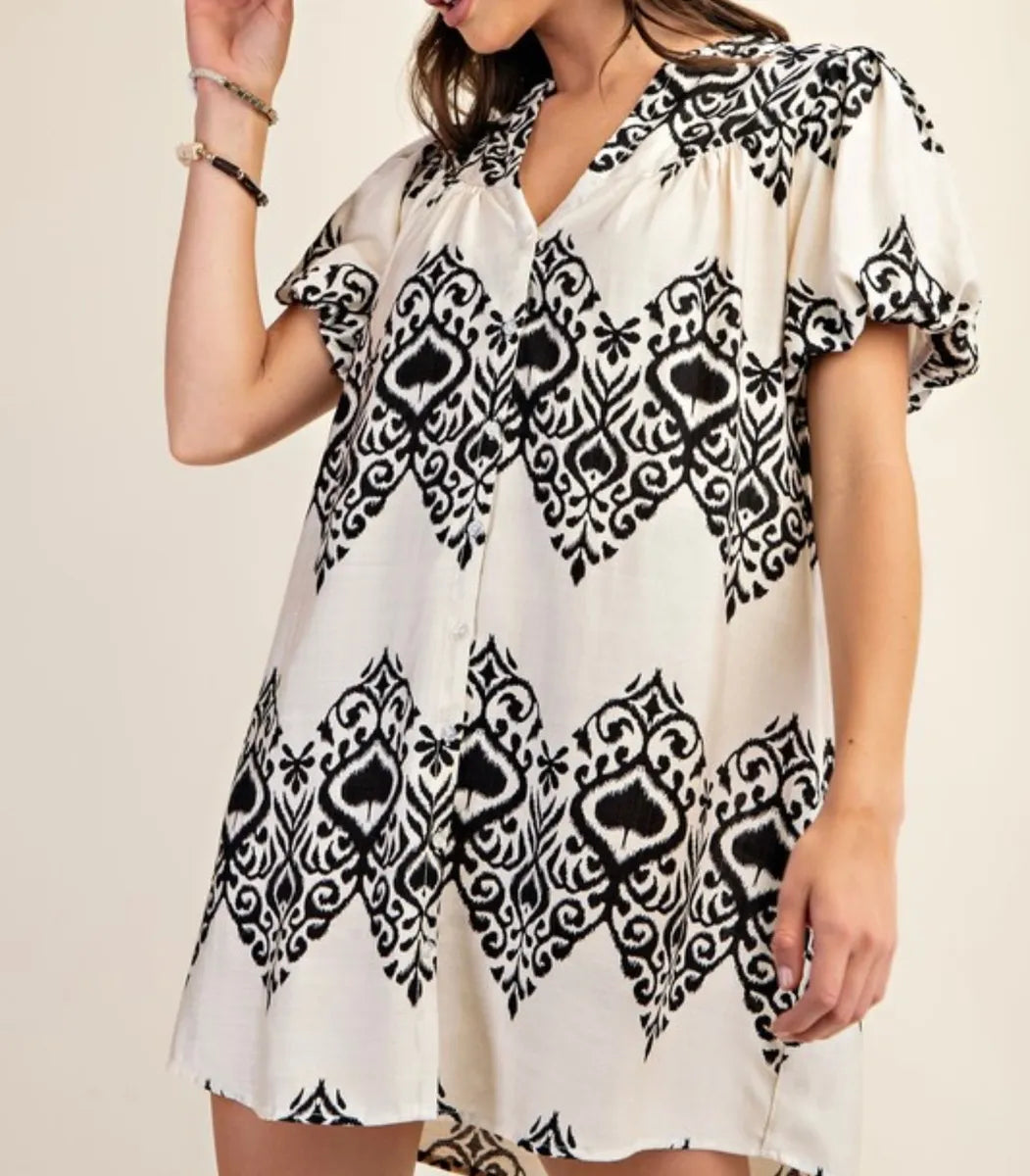 Printed Button Down Mini Dress - Sold Out