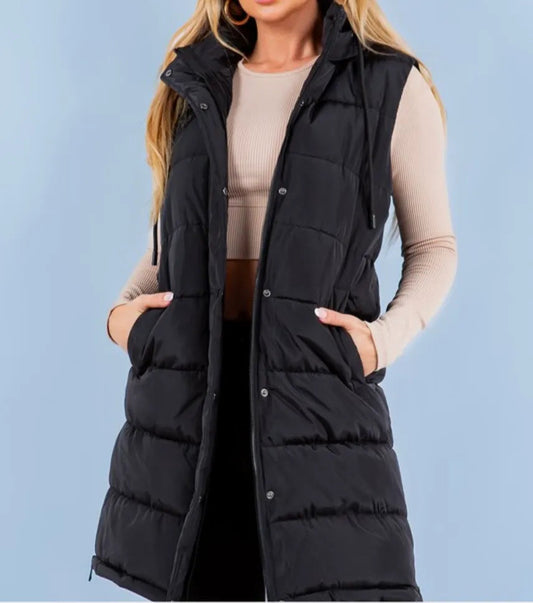 Puffer Long Vest - Black - Sold Out