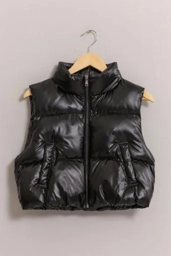 Metallic Puffer Vest (Black) - Sold Out