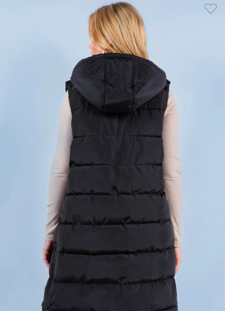 Puffer Long Vest - Black - Sold Out