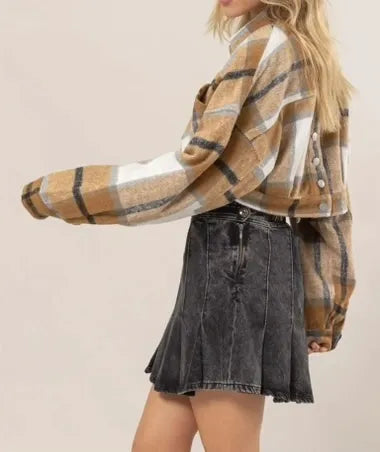 Brown Plaid Cropped Jacket - Sold Out